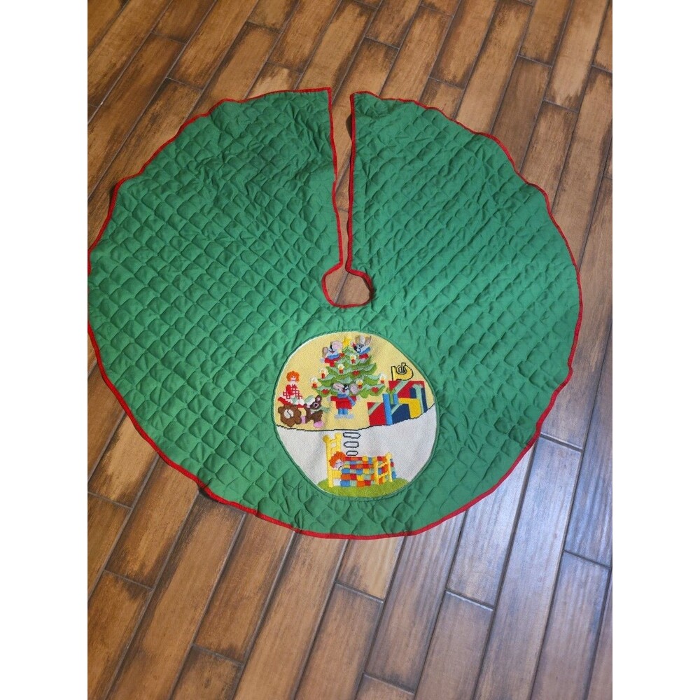 Vintage Cross Stitch Completed Christmas Tree Skirt Hand Made 45in